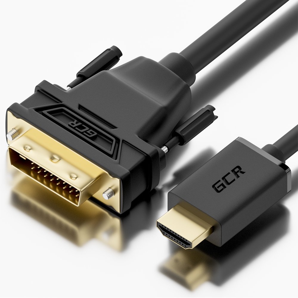 GCR PRO Кабель PROF 7.5m HDMI-DVI, 19M / 25M Dual Link, GOLD, черный, 28 AWG, медь, двойной экран, армирование