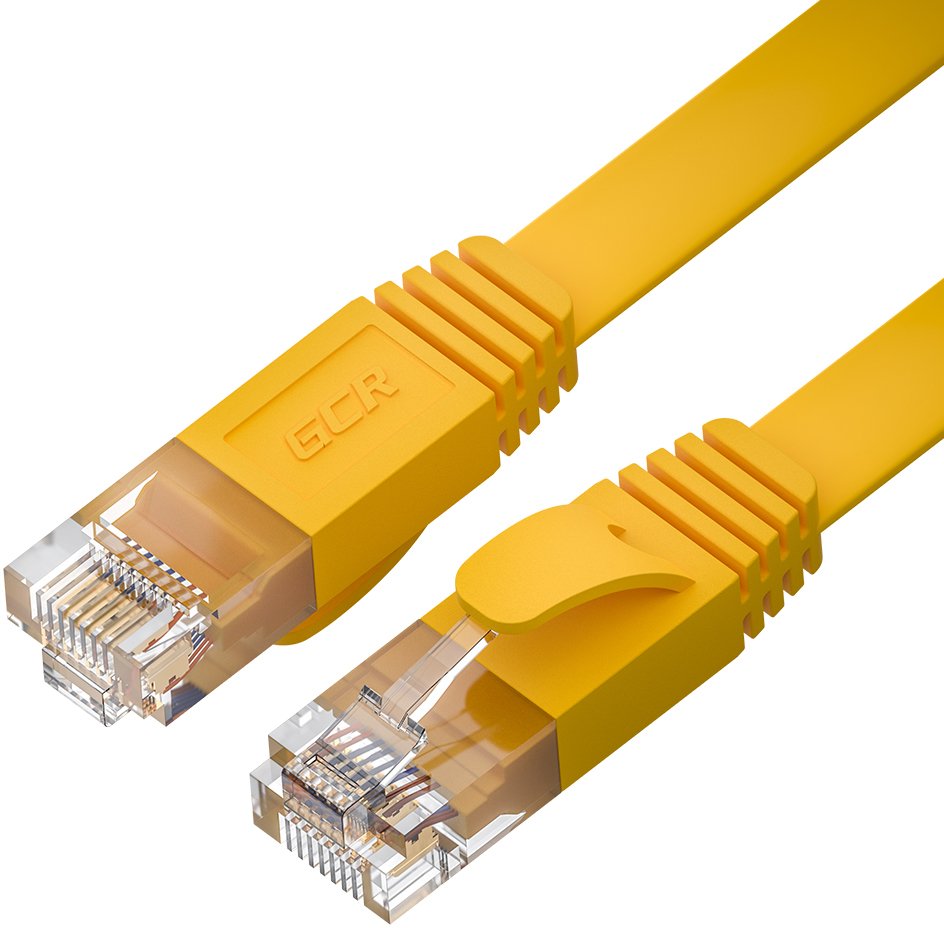 GCR Патч-корд LSZH PROF плоский прямой 2.0m, UTP медь кат.6, желтый, 30 AWG, ethernet high speed 10 Гбит/с, RJ45, T568B