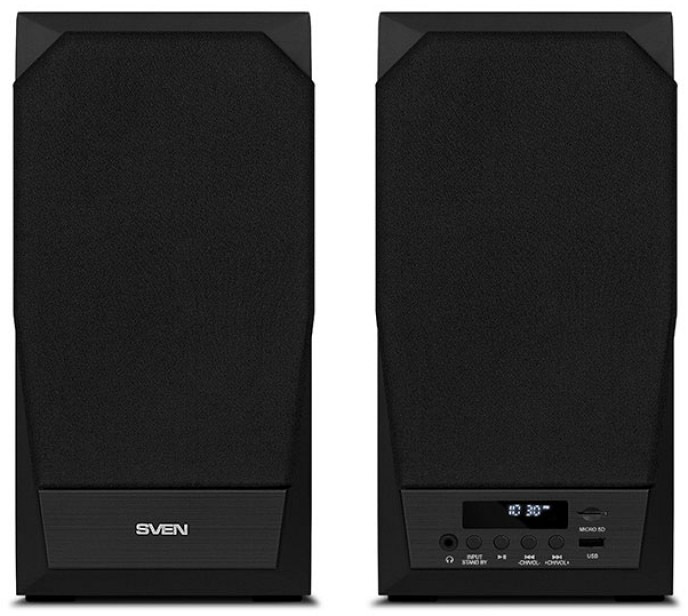 Акустическая система 2.0 SVEN MC-20, черный, мощность 2x45Вт (RMS), FM-тюнер, USB/microSD, дисплей, пульт ДУ, Bluetooth, Optical SVEN MC-20, черный, акустическая система 2.0, мощность 2x45Вт (RMS), FM-тюнер, USB/microSD, дисплей, пульт ДУ, Bluetooth, Optical