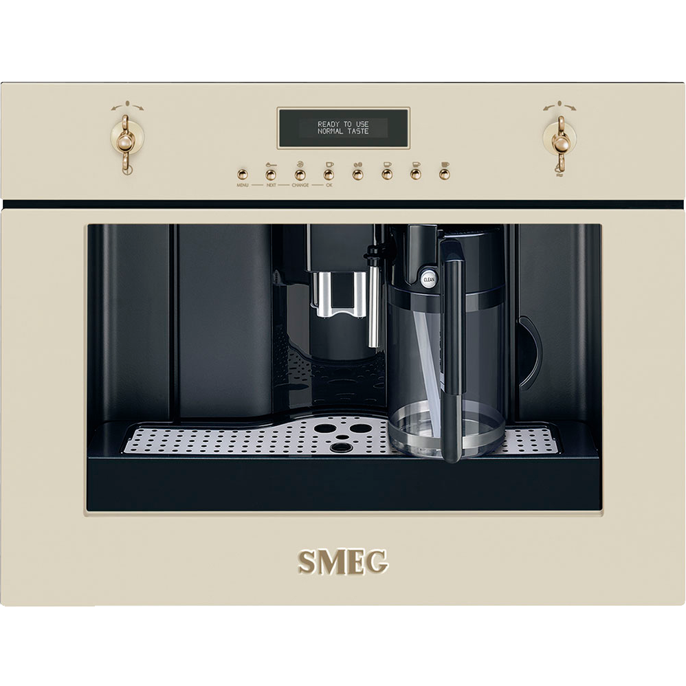 Встраиваемая кофемашина SMEG/ Coloniale, встраиваемая автоматическая кофемашина, цвет: кремовый, фурнитура позолоченная и латунная в комплекте