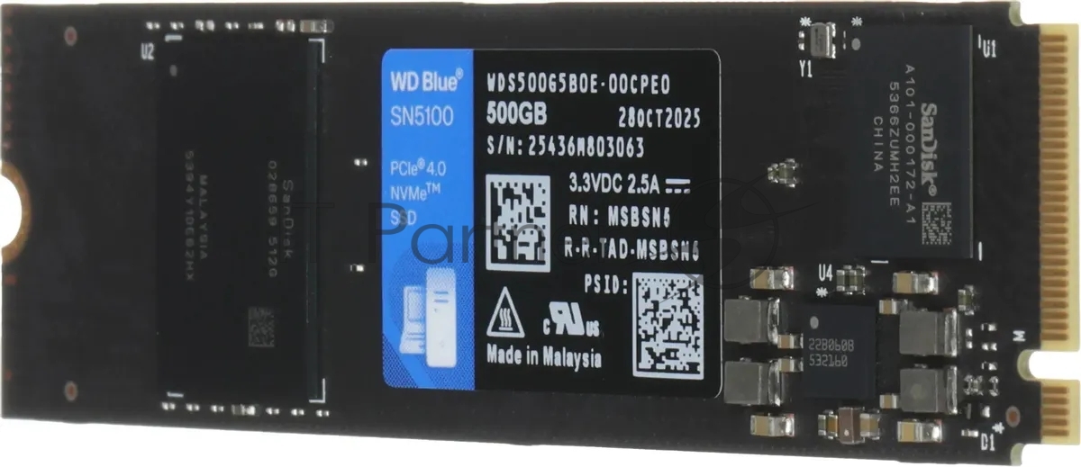 Накопитель SSD 500GB WD Blue SN5100, NVMe, M.2 2280, PCI-E 4x4 R/W - 5600/6600 Mb/s