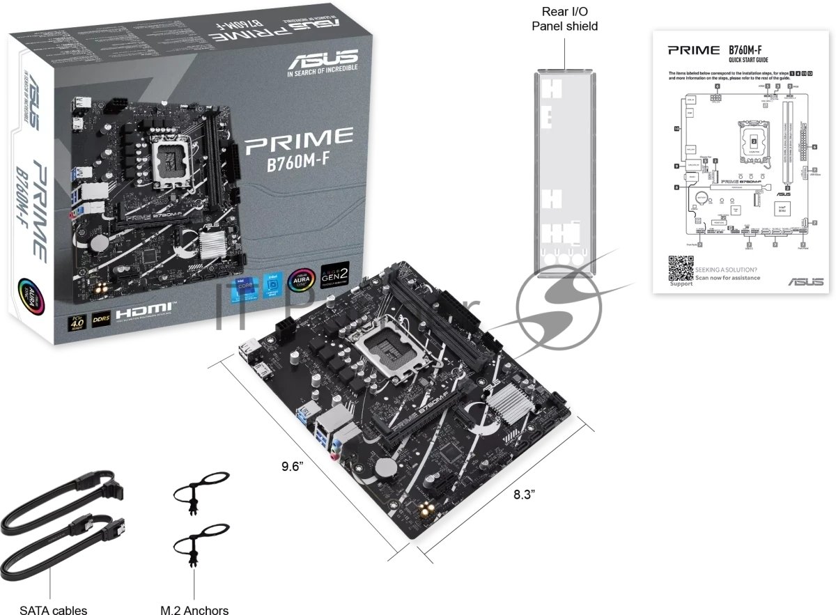 Материнская плата ASUS PRIME B760M-F, LGA 1700, Intel B760, 2xDDR5, 4xSATA, 2xM.2, 1xPCIe 4.0 x16, 1xPCIe 3.0 x1, 1xHDMI, 1x1Gb LAN, 4xUSB-A 5Gbps, 2xUSB-A 2.0, 7.1, mATX