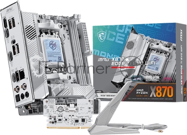 Материнская плата MSI MPG X870I EDGE TI EVO WIFI, AM5, AMD X870, 2xDDR5 (до 128 ГБ), 2xSATA, 3xM.2 (1xPCIe 5.0, 2xPCIe 4.0), 1xPCIe 5.0 x16, 1xHDMI, 1x5Gb LAN, Wi-Fi 7, Bluetooth 5.4, 2xUSB-C 40Gbps (USB4), 1xUSB-C 10Gbps, 5xUSB-A 10Gbps, 3x3.5 мм + S/PDIF оптический, 7.1, белый/серебристый, Mini-ITX