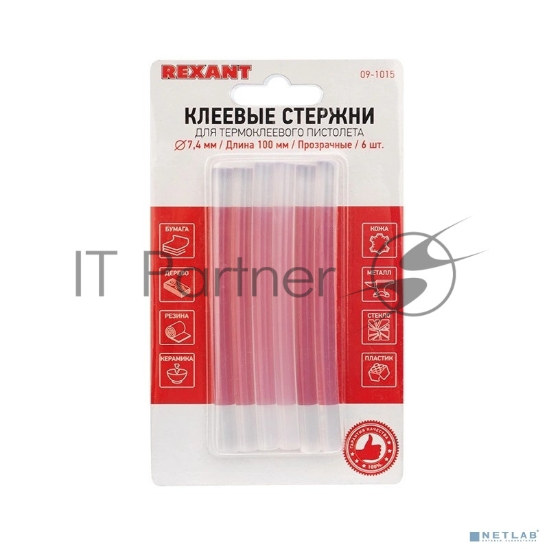 REXANT (09-1015) Клеевые стержни d=7,4 мм, L=100 мм, прозрачные (упак. 6 шт.) 