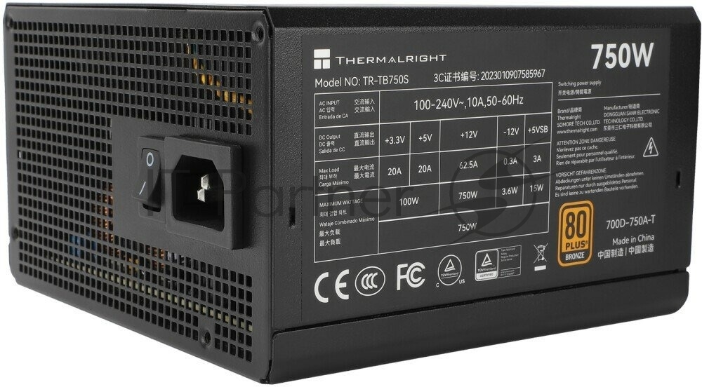Блок питания Thermalright TR-TB750S, 750Вт, 80+ Bronze, 120мм, немодульный, черный