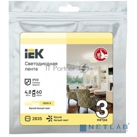 Лента светодиодная LED LSR-2835WW60-4.8-IP20-12В (уп.3м) IEK LSR1-1-060-20-3-03