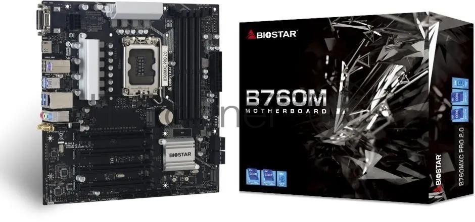 Материнская плата Biostar B760MXC PRO, LGA1700, Intel B760, 4xDDR5, 8xSATA, 2xM.2, 1xPCIe 4.0 x16, DVI-D, HDMI, D-Sub, 1x2.5Gb LAN, 3x3.5 мм, 7.1, microATX