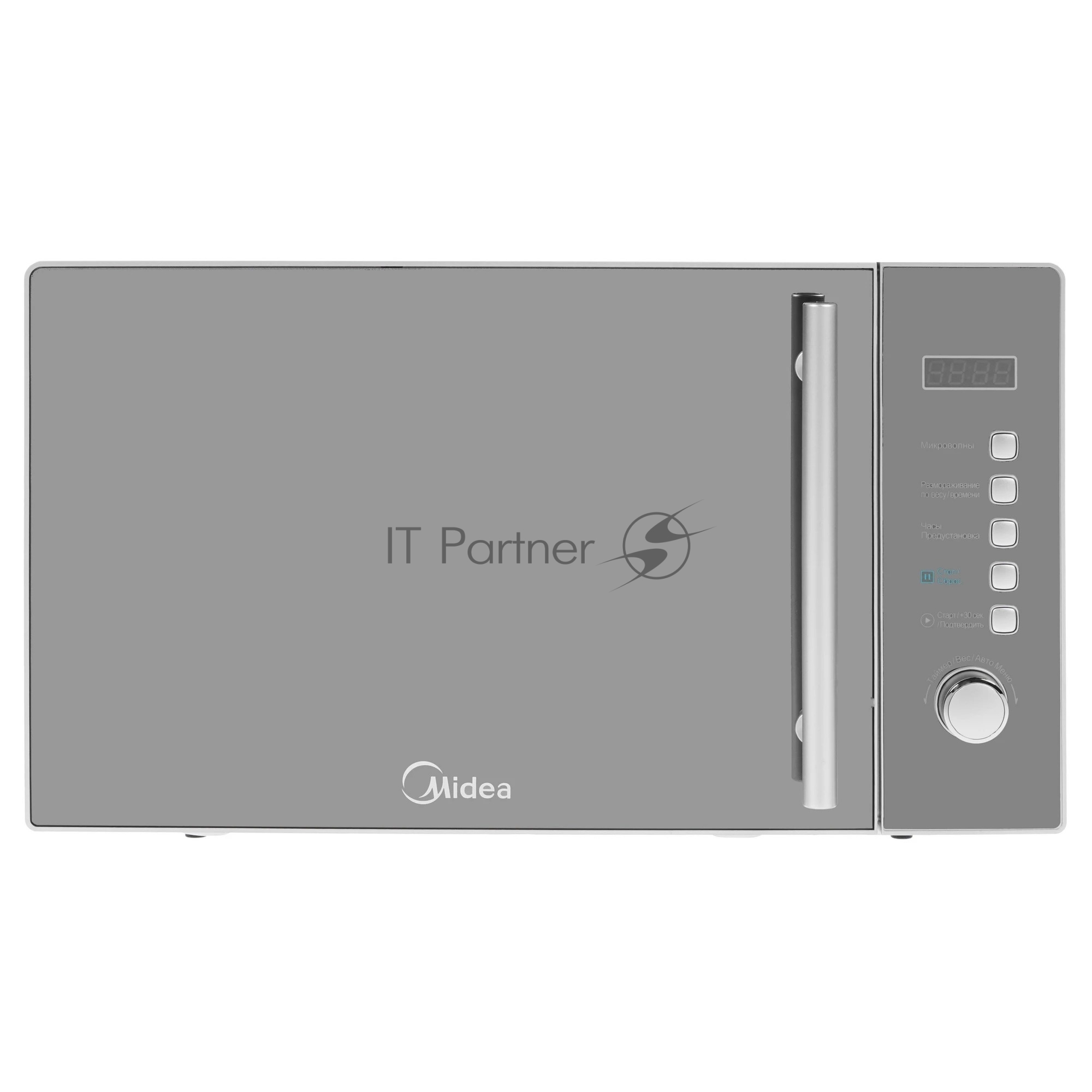 Микроволновая печь Midea AM820CMF зеркальный/серебристый, 20 л, 800 Вт, переключатели - кнопки, тактовый поворотный механизм