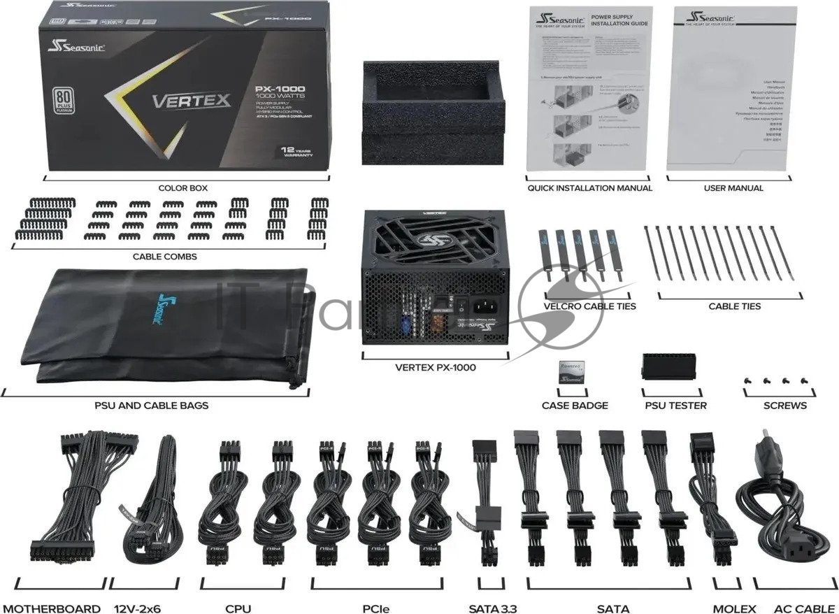 Блок питания Seasonic ATX 1000W VERTEX PX-1000 80+ platinum (20+4pin) APFC 135mm fan 18xSATA Cab Manag RTL [VERTEX PX-1000 12102PXAFS]
