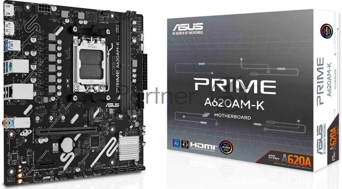 Материнская плата ASUS PRIME A620M-K, AM5, AMD A620, 2xDDR5, 4xSATA, 1xM.2, 1xPCIe 4.0 x16, 1xPCIe 3.0 x1, 1xHDMI, 1xDP, 1x1Gb LAN, 4xUSB-A 5Gbps, 2xUSB-A 2.0, 3x3.5 мм, 7.1, mATX