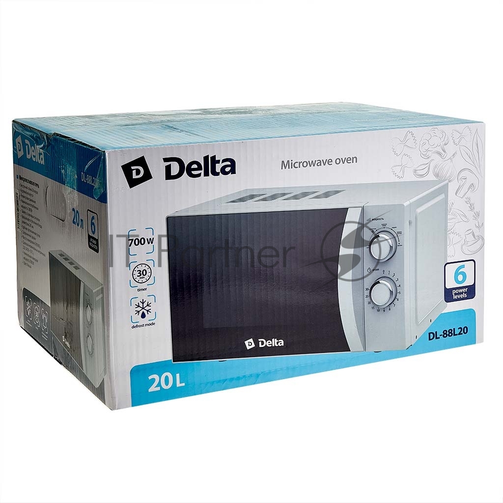 Микроволновая печь Delta DL-88L20 белый, 20 л, 700 Вт, переключатели - поворотный механизм