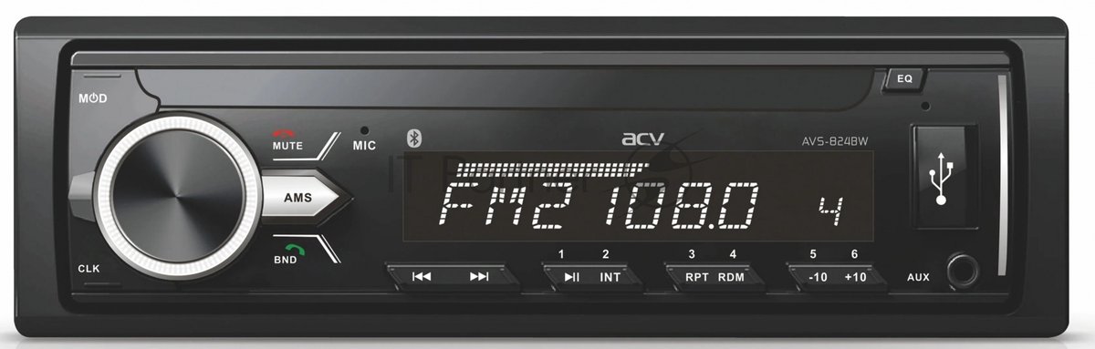 Автомагнитола ACV AVS-824BW, 1 DIN, Bluetooth, USB Type-A, AUX