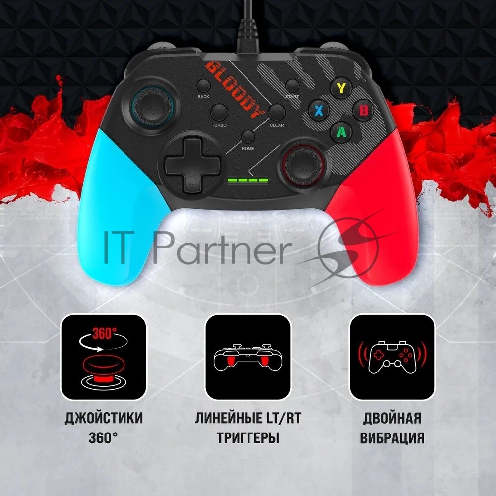Геймпад A4Tech Bloody GP30 Sports черный/синий USB виброотдача обратная связь
