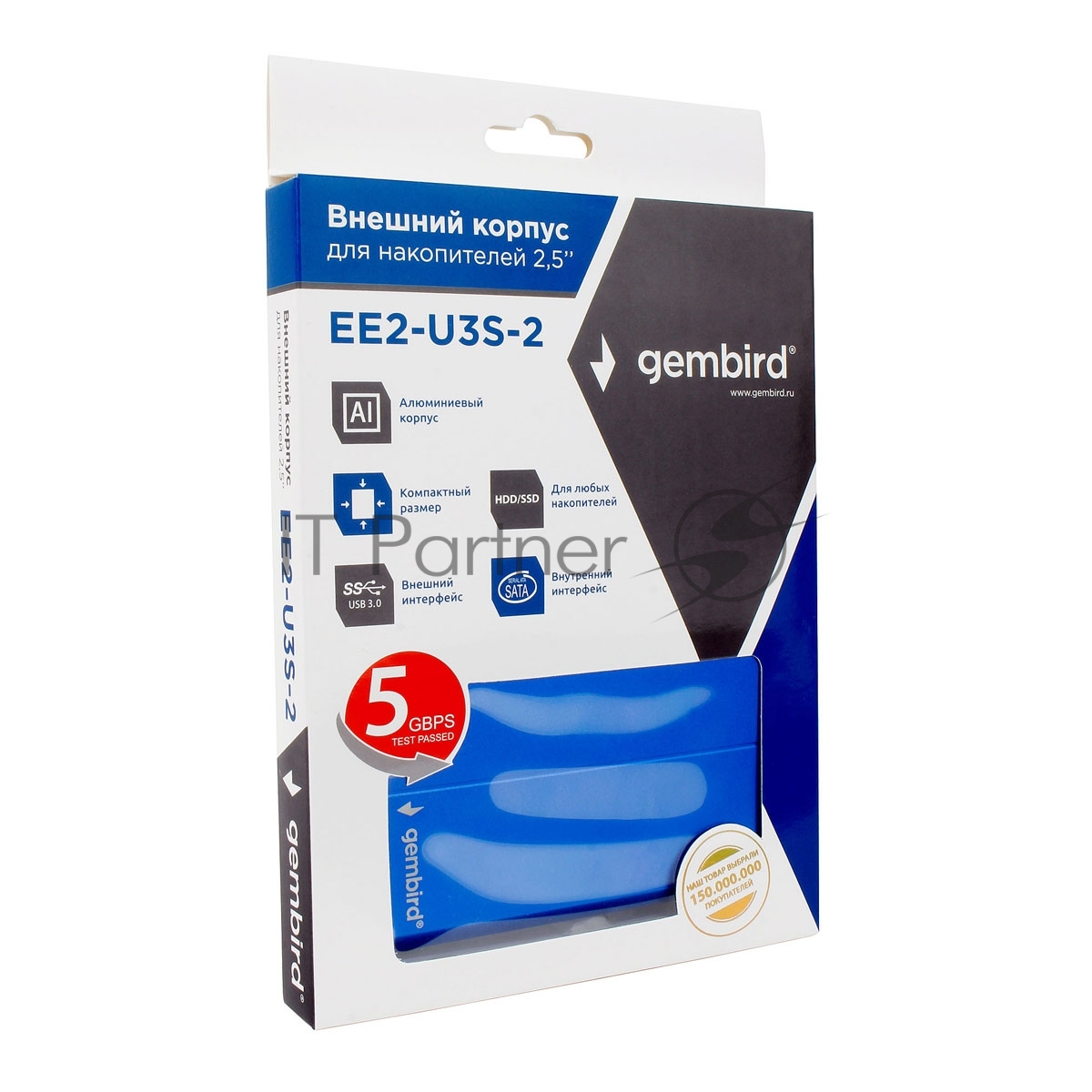 <092192> Внешний контейнер USB3.0 -> SATA 2.5", Gembird EE2-U3S-2-B, алюминий, синий [EE2-U3S-2-B]