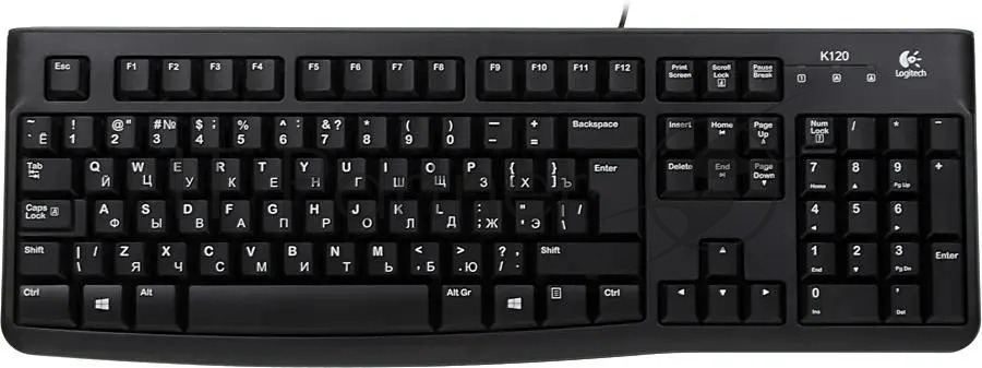 Клавиатура проводная Logitech K120 EER, USB, черный