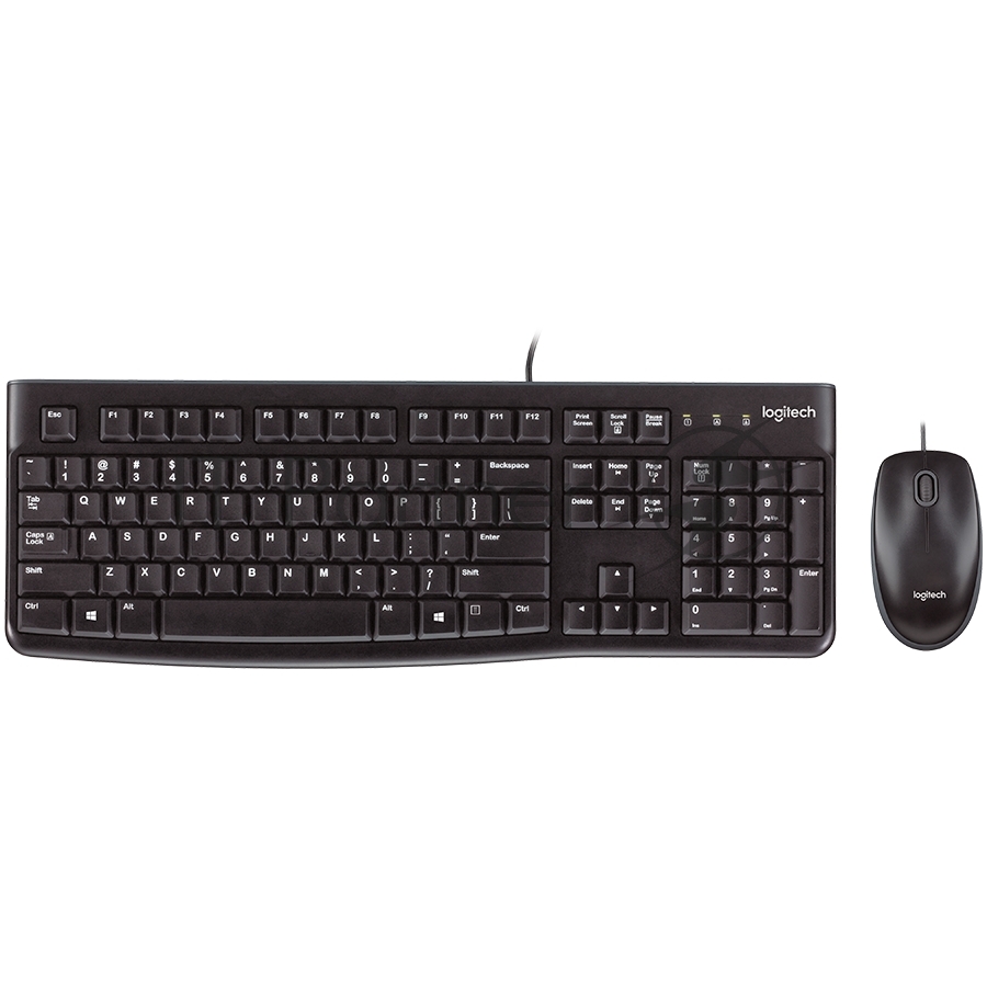 Комплект клавиатура+мышь Logitech MK120 проводной, USB, 1000 DPI, чёрный(заводская гравировка)