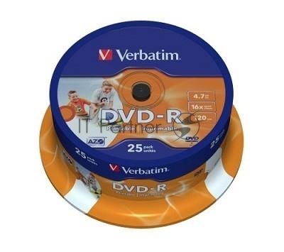 Диск DVD-R Verbatim 43538, 4.7ГБ, 16x, 25шт, Printable