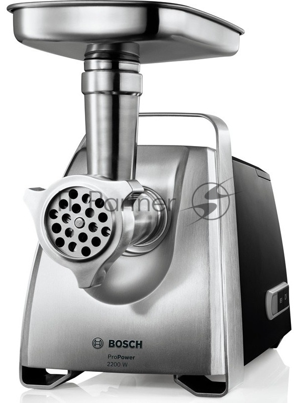 Мясорубка электрическая Bosch MFW68660 черный, 2200 Вт, 4.3 кг/мин, реверс, защита от перегрузки, металлический лоток, насадки - 10