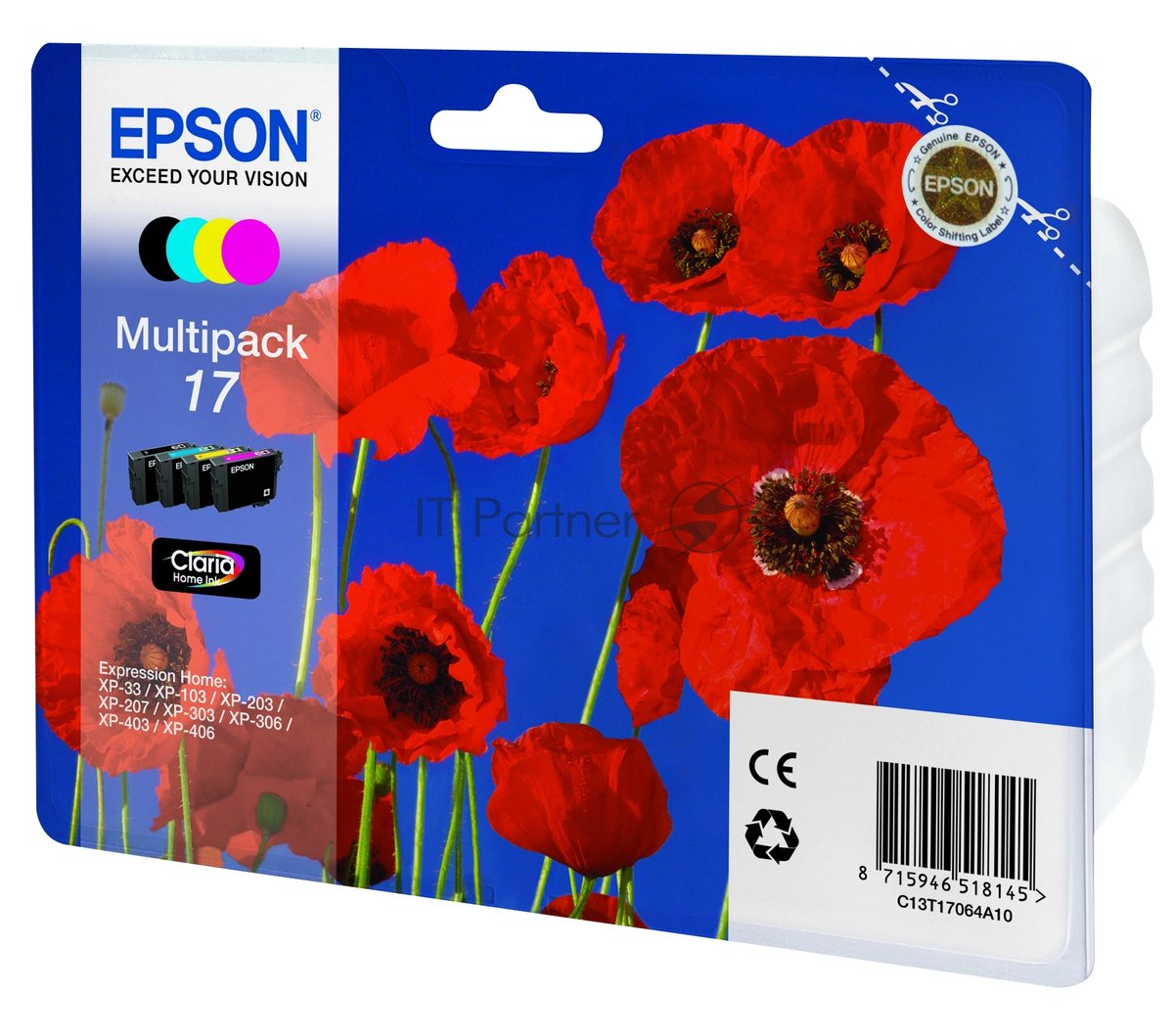 Картридж струйный Epson C13T17064A10 черный/голубой/пурпурный/желтый набор карт. для Epson XP33/203/303