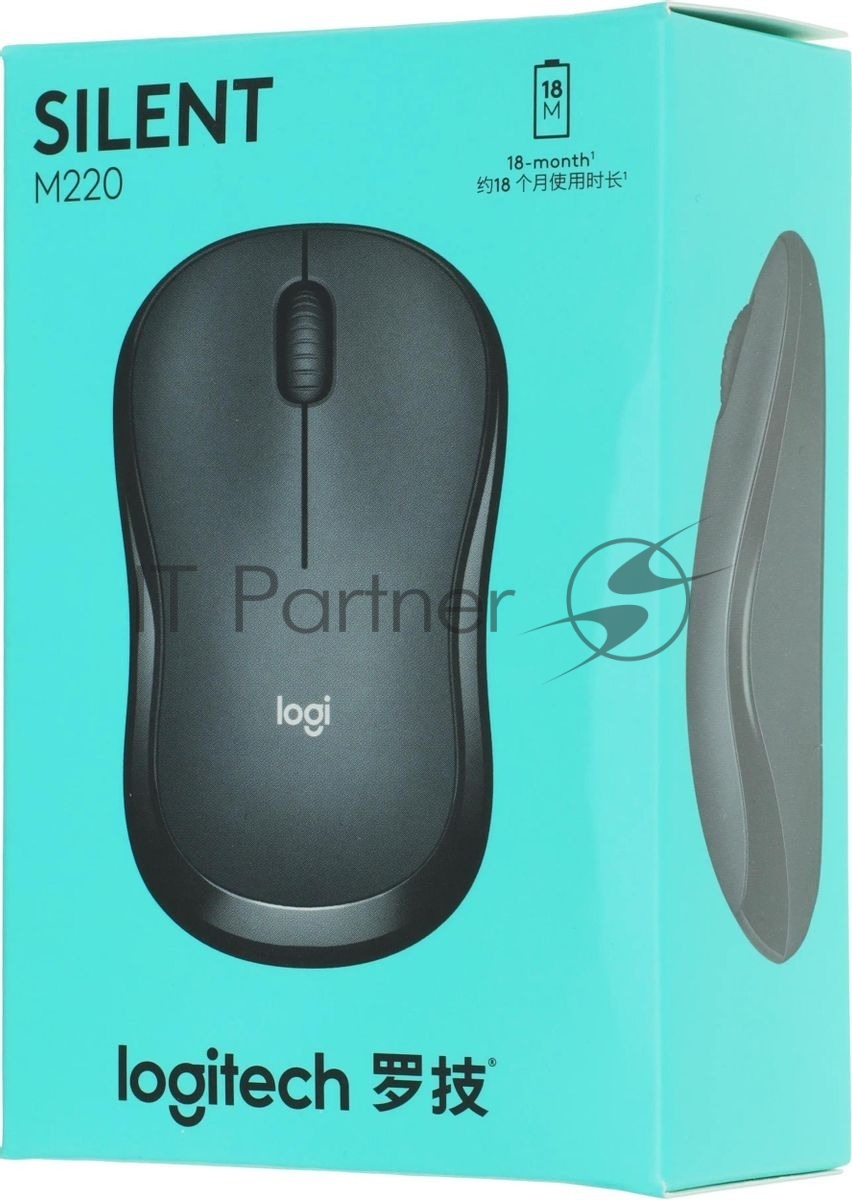 Мышь беспроводная Logitech M220 SILENT черный/серый, 1000 dpi, радиоканал, USB, кнопки - 3