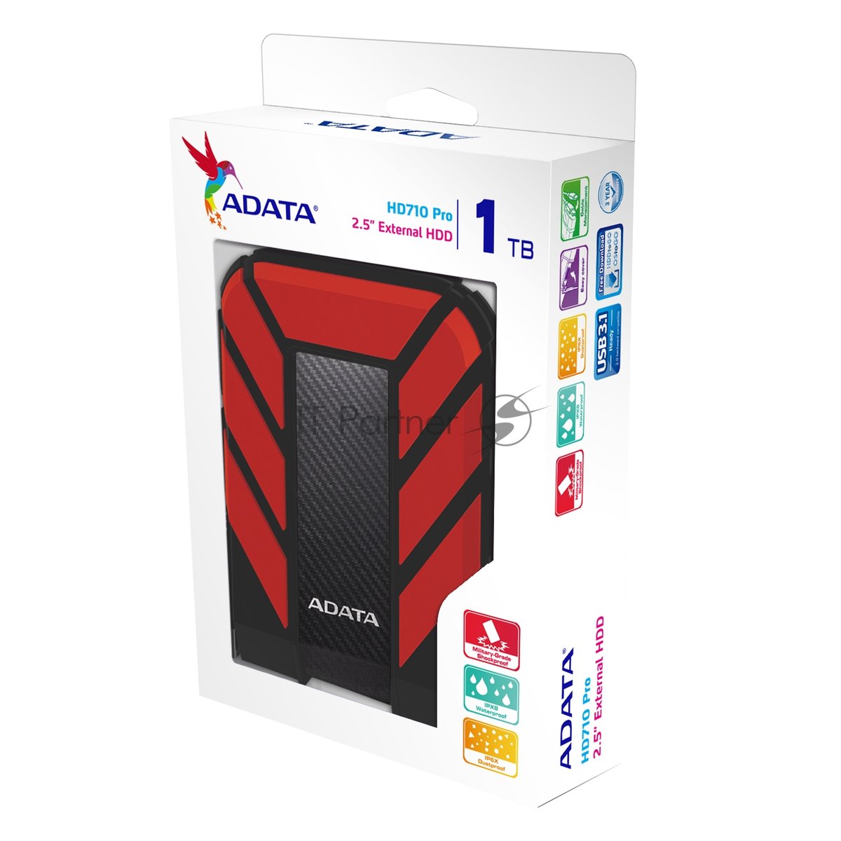 Внешний HDD 2.5" ADATA HD710P, 1TB, USB 3.2 Gen 1 Type-A, 5400 rpm, черный/красный