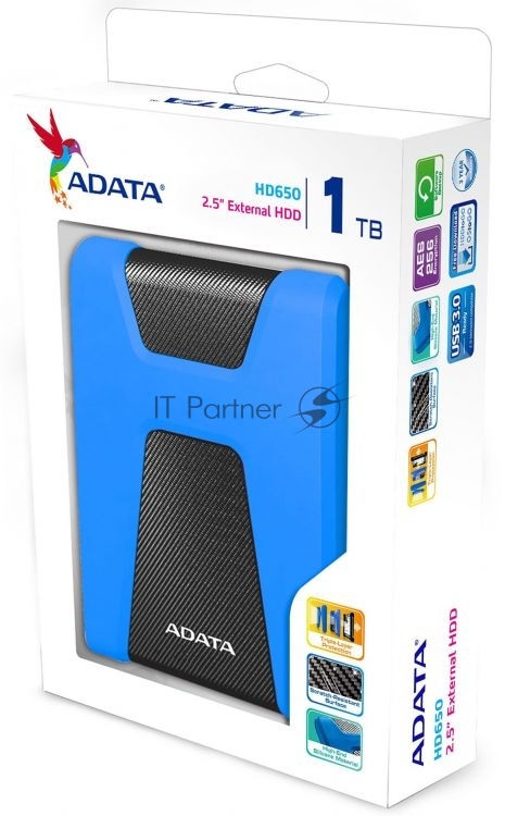 Внешний HDD 2.5" ADATA HD650, 1TB, USB 3.2 Gen 1 Type-A, 5400 rpm, синий