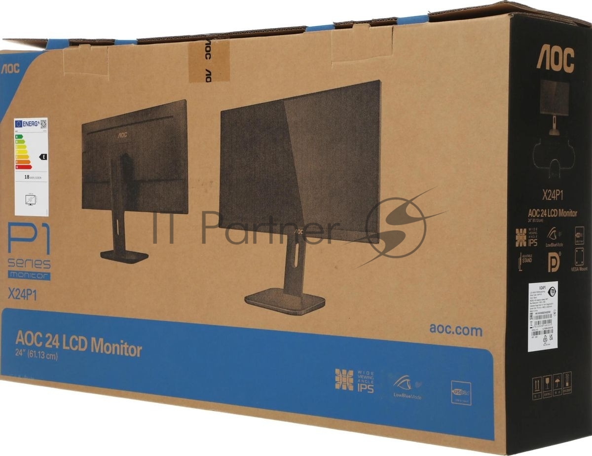 Монитор 24" AOC X24P10001 IPS 1920x1200, 60 Гц, 4 мс, 16:10, 300 кд/м², HDMI, DisplayPort, DVI, VGA, встроенные динамики, черный