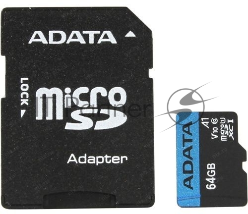 Флеш карта microSD 64Gb ADATA microSDHC Class 10 UHS-I A1 100/25 MB/s (SD адаптер)