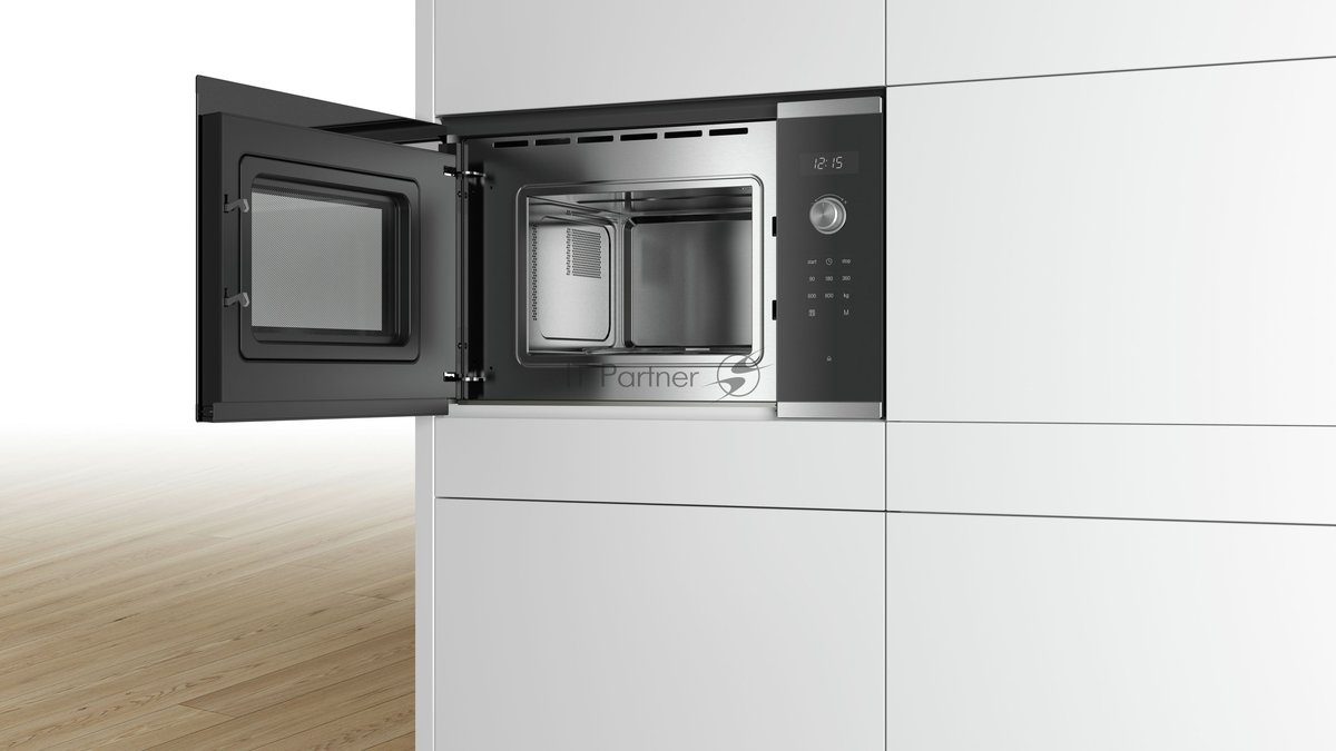 Встраиваемая микроволновая печь Bosch BFL524MS0 нержавеющая сталь, 20 л, 800 Вт, переключатели - сенсор, поворотный механизм