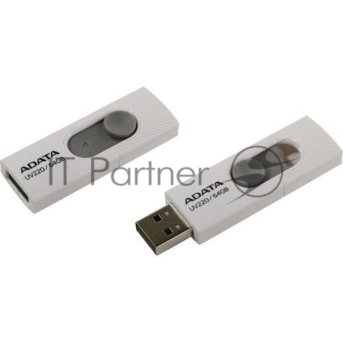 USB накопитель ADATA - UV220, USB Type A (USB 2.0), 64 ГБ, цвет белый, AUV220-64G-RWHGY