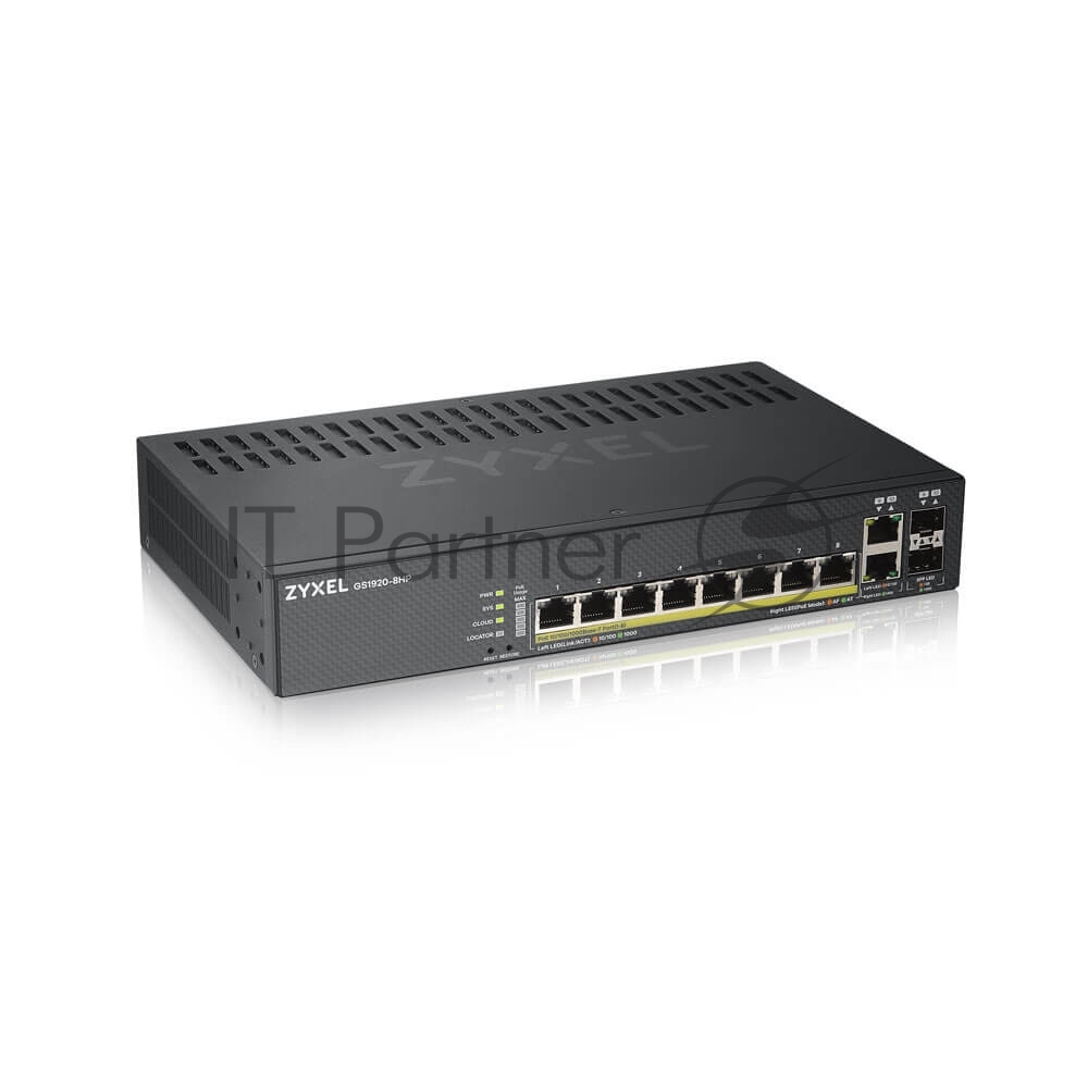Коммутатор Zyxel GS1920-8HPV2, 8×1 Гбит/с + 2×Combo (SFP/RJ-45), 8×PoE+ (130 Вт), L2, управляемый