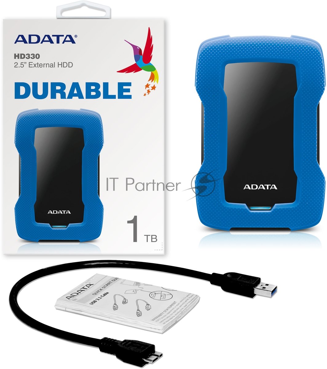 Внешний HDD 2.5" ADATA HD330, 1TB, USB 3.2 Gen 1 Type-A, 5400 rpm, синий