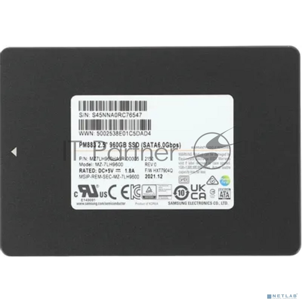 Накопитель SSD Samsung PM883, 960Gb, SATA III, 2.5", R/W 550/520