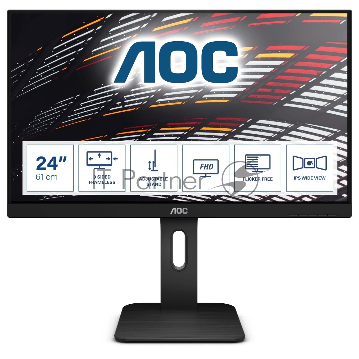Монитор 24" AOC X24P10001 IPS 1920x1200, 60 Гц, 4 мс, 16:10, 300 кд/м², HDMI, DisplayPort, DVI, VGA, встроенные динамики, черный