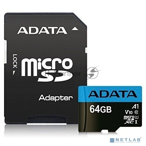 Флеш карта microSD 64Gb ADATA microSDHC Class 10 UHS-I A1 100/25 MB/s (SD адаптер)