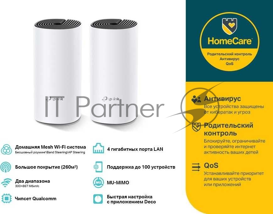 Роутер беспроводной TP-Link DECO M4 (DECO M4(2-PACK)) AC1200 10/100/1000BASE-TX (упак.:2шт)
