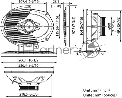 Колонки автомобильные Kenwood KFC-PS6986 600Вт 88дБ 4Ом 15x23см (6x9дюйм) (ком.:2кол.) коаксиальные четырехполосные