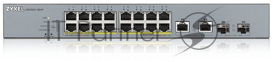 Коммутатор ZYXEL GS1350-18HP-EU0101F, L2, 16×GE PoE+, 2×Combo SFP/RJ-45, 250Вт