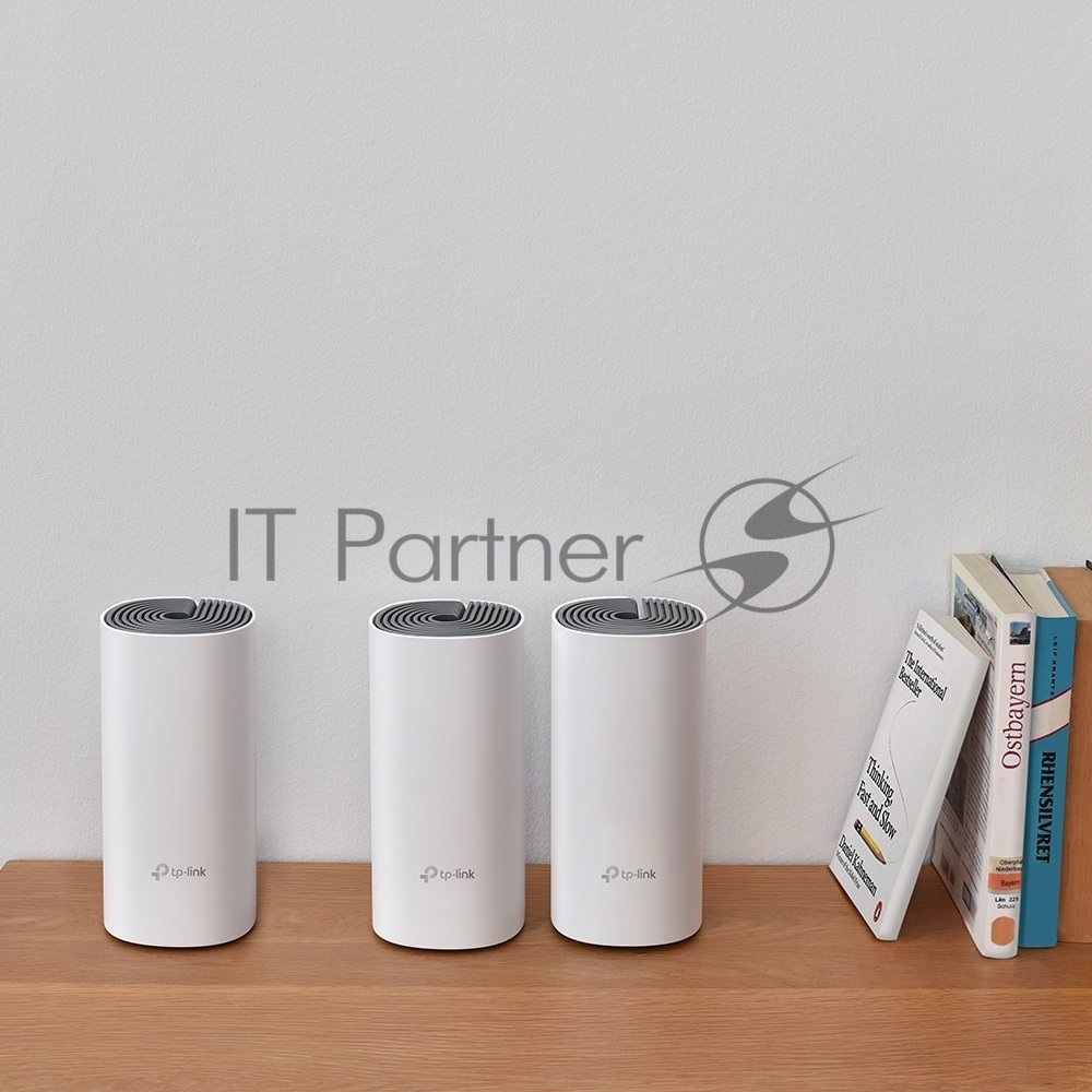 Домашняя Mesh Wi-Fi система TP-Link Deco E4 (3-Pack), 1167 Мбит/с (5 ГГц: до 867 Мбит/с + 2,4 ГГц: до 300 Мбит/с), 2 порта 100 Мбит/с, 2 встроенные антенны на каждом модуле Deco