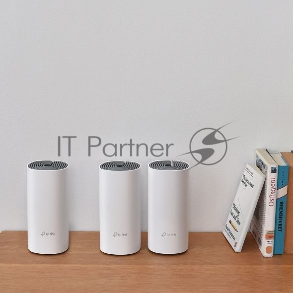 Домашняя Mesh Wi-Fi система TP-Link Deco E4 (3-Pack), 1167 Мбит/с (5 ГГц: до 867 Мбит/с + 2,4 ГГц: до 300 Мбит/с), 2 порта 100 Мбит/с, 2 встроенные антенны на каждом модуле Deco