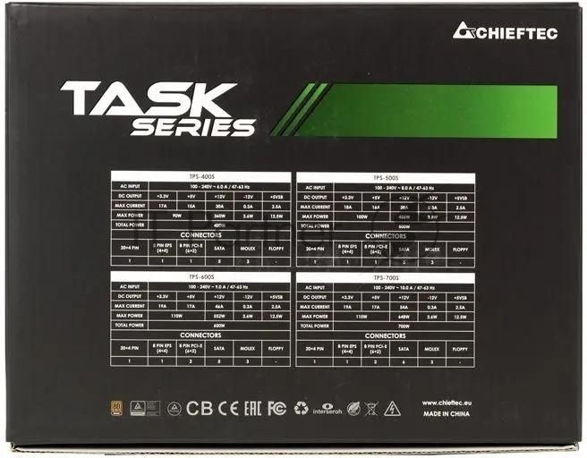 Блок питания Chieftec Task TPS-700S (ATX 2.3, 700W, 80 PLUS BRONZE, Active PFC, 120mm fan) Retail