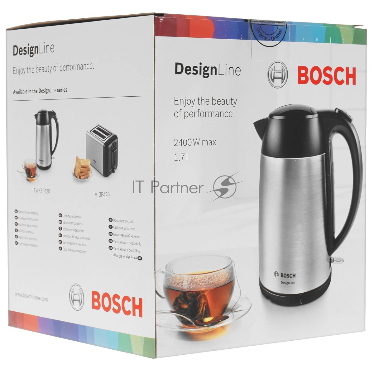 Чайник электрический Bosch TWK3P420 черный, 1.7 л, 2400 Вт, скрытый нагревательный элемент
