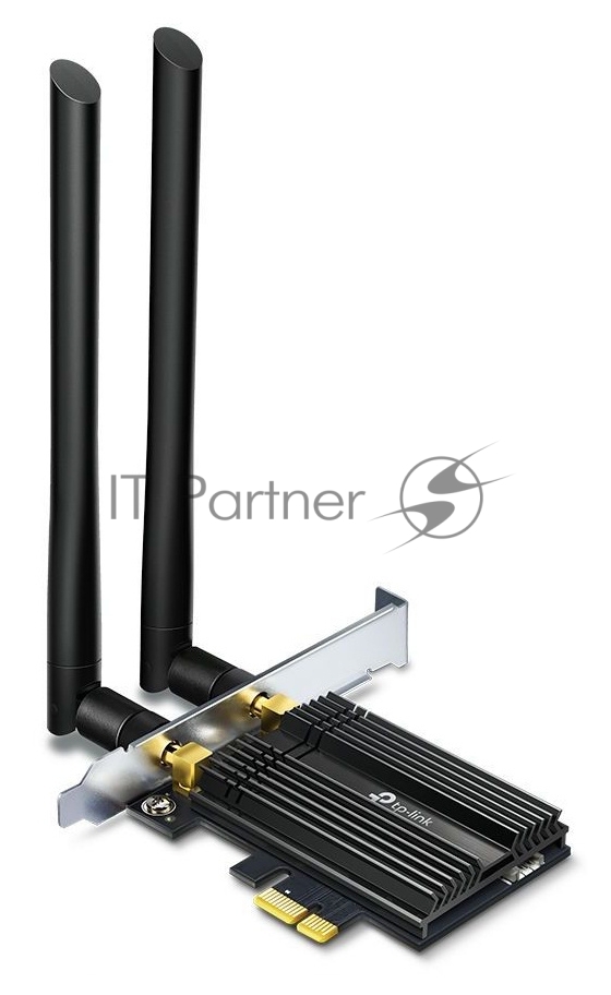 Адаптер Tp-Link ARCHER TX50E 11AX 3000Mbps dual-band PCI-E adapter, 2402Mbps at 5G and 574Mbps at 2.4G, support Bluetooth 5.0, WPA2 encryption, two external Antennas.