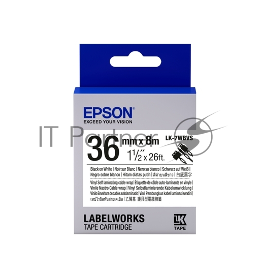 Картридж ленточный Epson LK-7WBVS (C53S657014) черный на белом (36 мм 8 м) для LabelWorks LW-900P LW-900