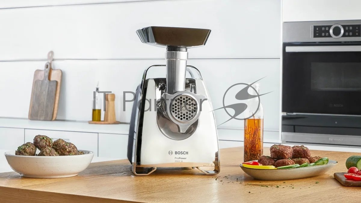 Мясорубка электрическая Bosch MFW67440 черный, 2000 Вт, 3.5 кг/мин, реверс, защита от перегрузки, насадки - 4