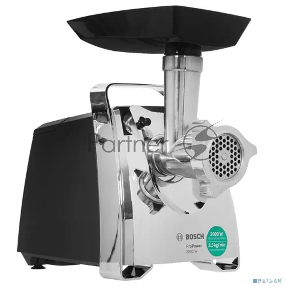 Мясорубка электрическая Bosch MFW67440 черный, 2000 Вт, 3.5 кг/мин, реверс, защита от перегрузки, насадки - 4