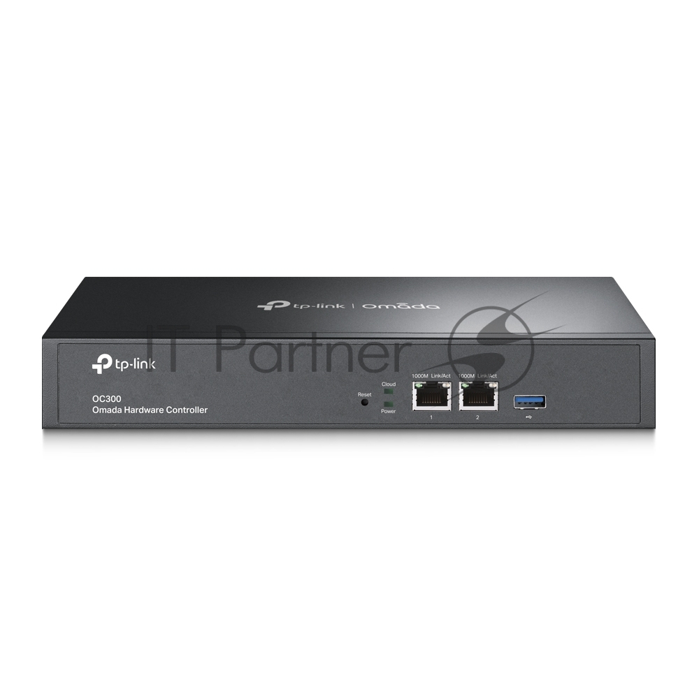 Контроллер TP-Link Omada hardware Controller OC300, 2 gigabit ethernet ports, 1 USB 3.0 port, managed up to 500 Omada Access Points/Switch/Gateway, support batch configuration, firmware upgradation, intelligent network monitoring and captive portal, easy management via Omada APP/Web UI/Cloud access.