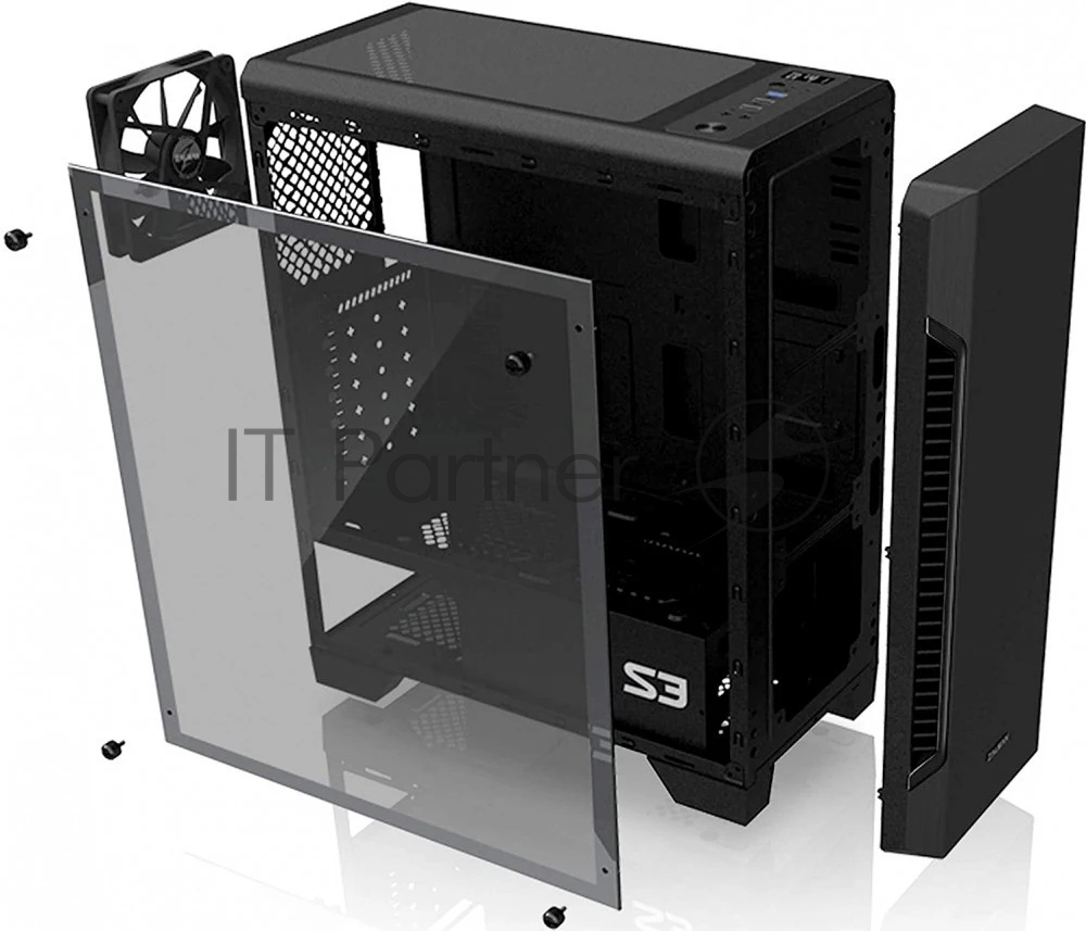 Корпус для ПК Zalman - S3 TG, mITX, mATX, ATX, 2х2.5", 2х3.5", 2xUSB2.0, 1xUSB3.0, Midi Tower, без БП, цвет чёрный, S3 TG