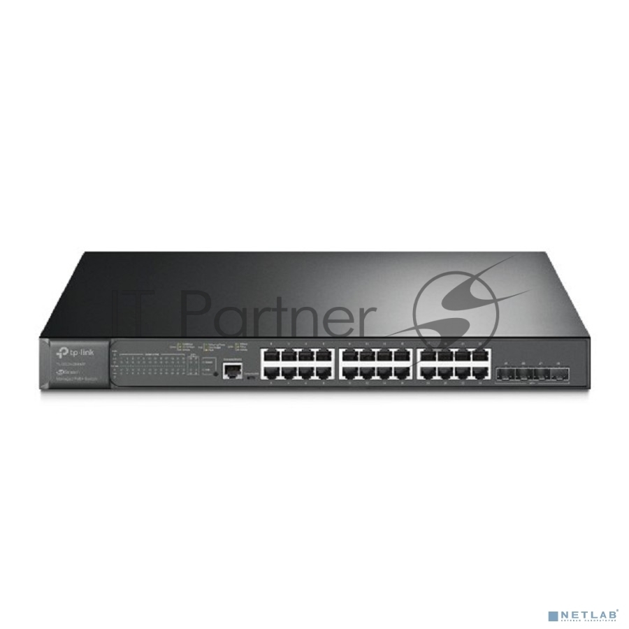 TP-Link JetStream™ 24-Port Gigabit and 4-Port 10GE SFP+ L2+ Managed Switch with 24-Port PoE+. PORT: 24× Gigabit PoE+ Ports, 4× 10G SFP+ Slots, RJ45/Micro-USB Console Port. SPEC: 802.3at/af, 384 W PoE Power, 1U 19-inch Rack-mountable Steel Case. FEATURE: Integration with Omada SDN Controller,Static Routing, OAM, DDM, sFlow, 802.1Q VLAN, QinQ, STP/RSTP/MSTP, IGMP Snooping, 802.1p/DSCP QoS, ACL, 802.1x, Radius/Tacacs+ Authentication, LACP, CLI, SNMP, Dual Image/Configuration, IPv6 (SG3428XMP)