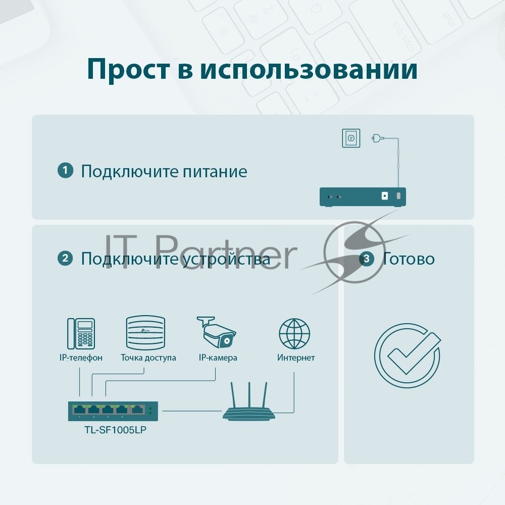 Коммутатор 5-Port 10/100Mbps Unmanaged Switch with 4-Port PoE, meta case, desktop mount, PoE budget 41W.